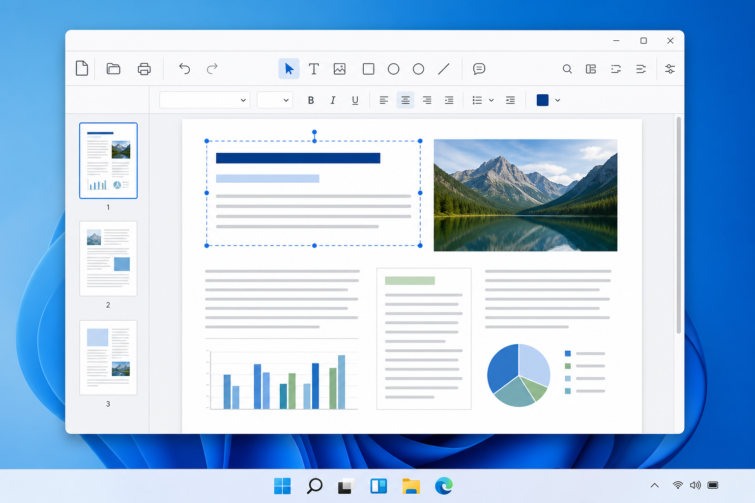 Illustration of editing text in a PDF document on a desktop computer