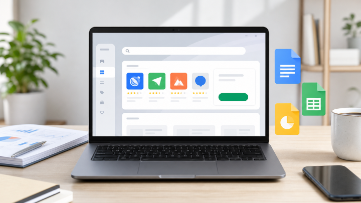 在 Chromebook 上通过应用商店安装办公软件的示意图