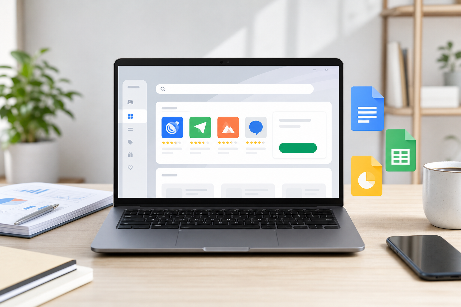 在 Chromebook 上通过应用商店安装办公软件的示意图
