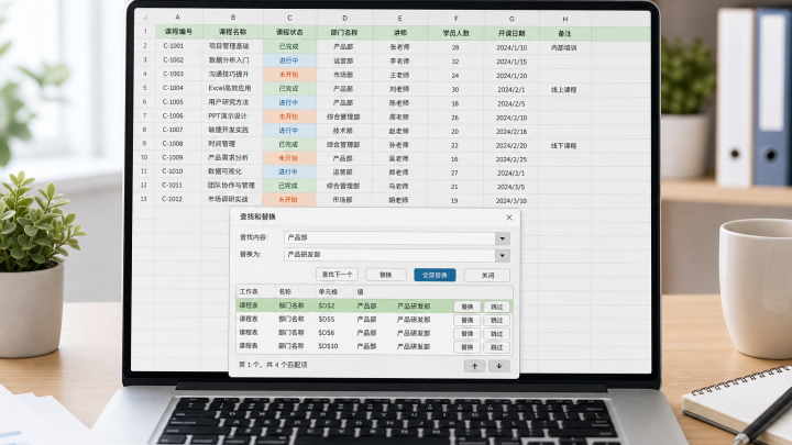 电子表格中查找和替换功能的示意图