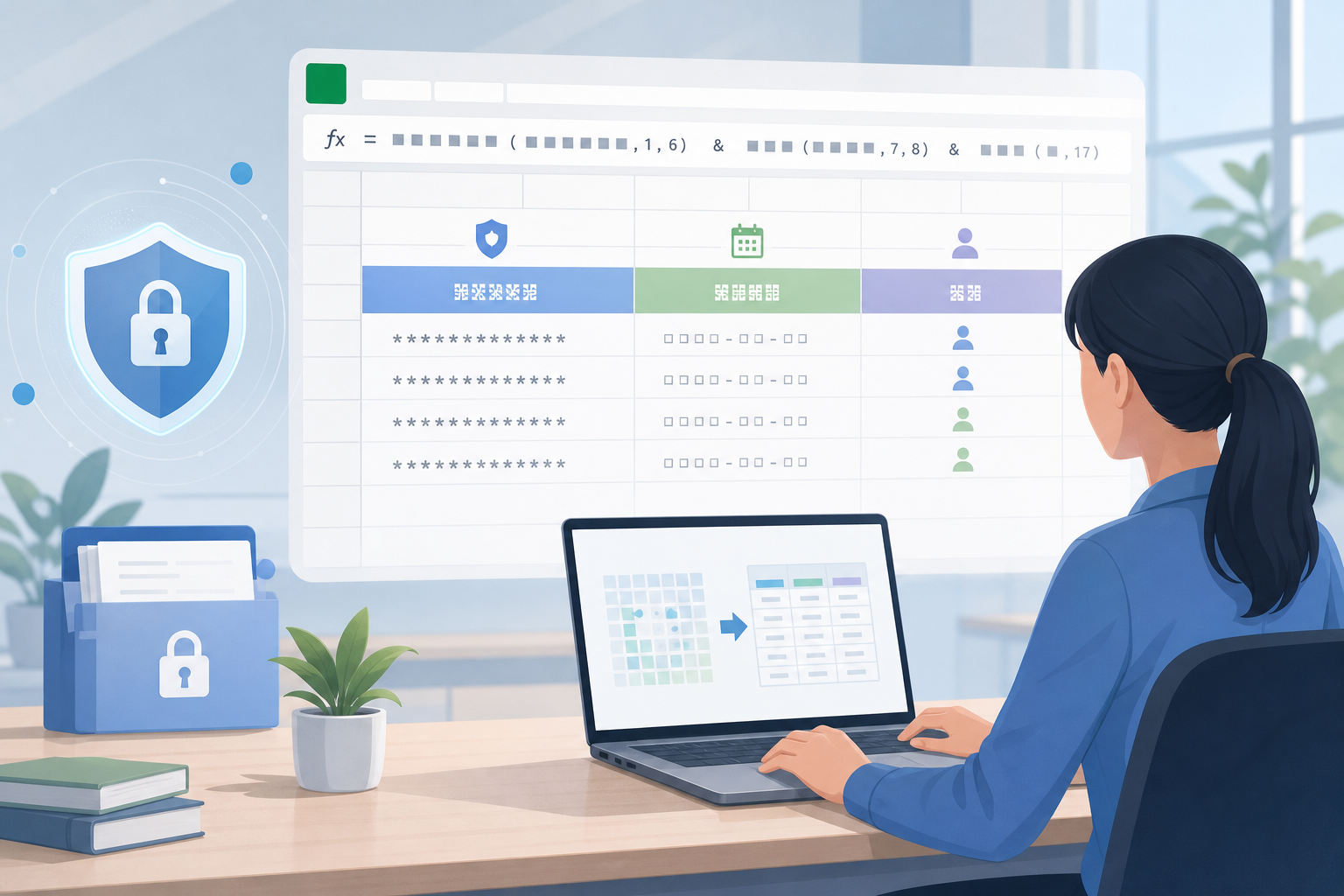 电子表格中从身份证号码列提取出生日期和性别列的示意图