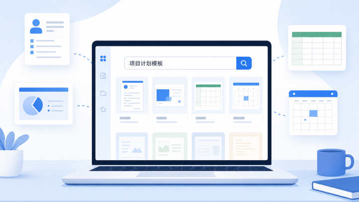 在办公软件中通过关键词搜索文档模板的示意图